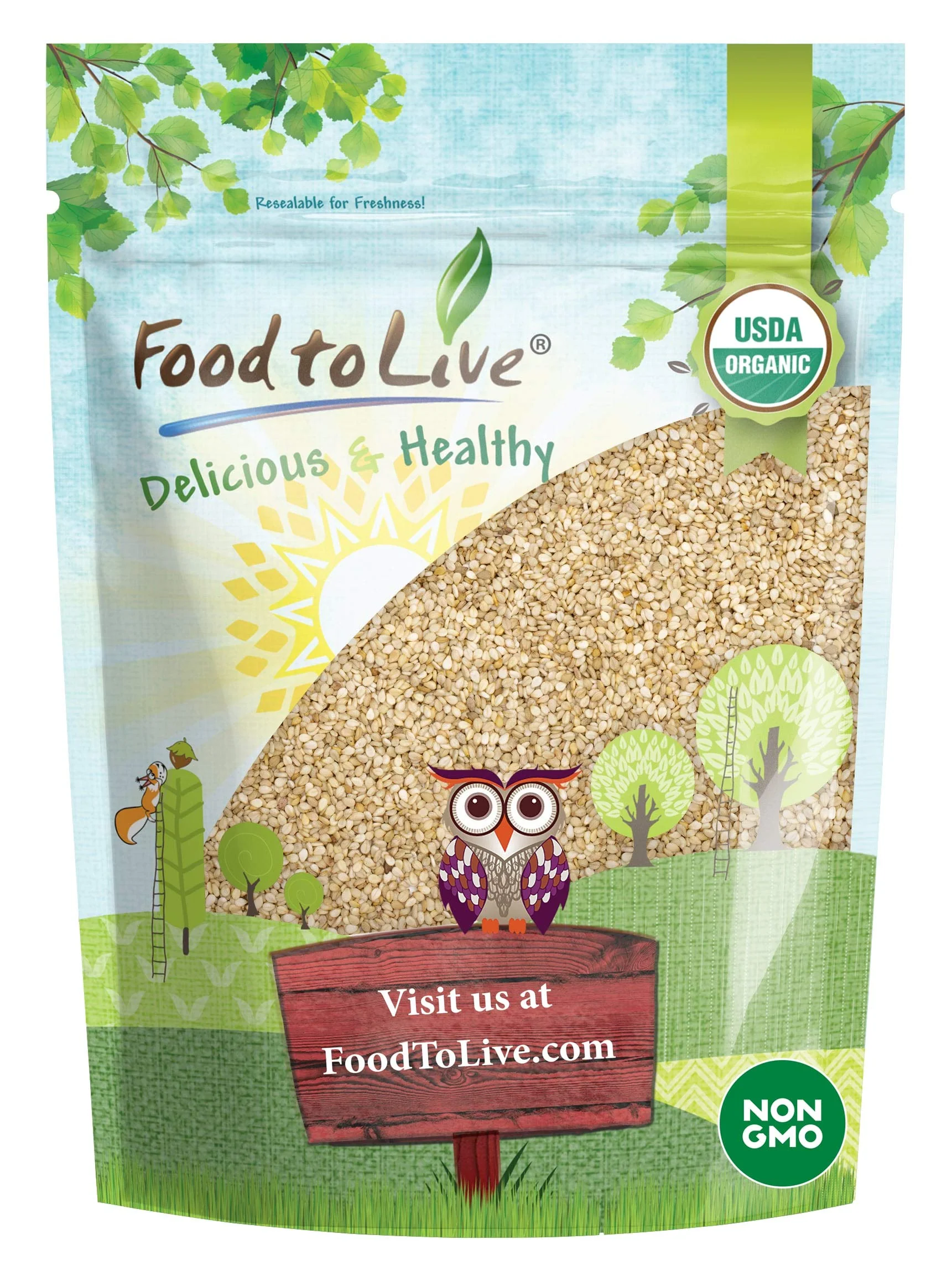 Food to Live Organic Unhulled Sesame Seeds, 4 Pounds — Non-GMO, Whole Natural Raw White Sesame Seeds, Kosher, Vegan, Bulk, Rich in Dietary Fiber, Protein, and Iron. Crunchy Texture. Great for Baking.