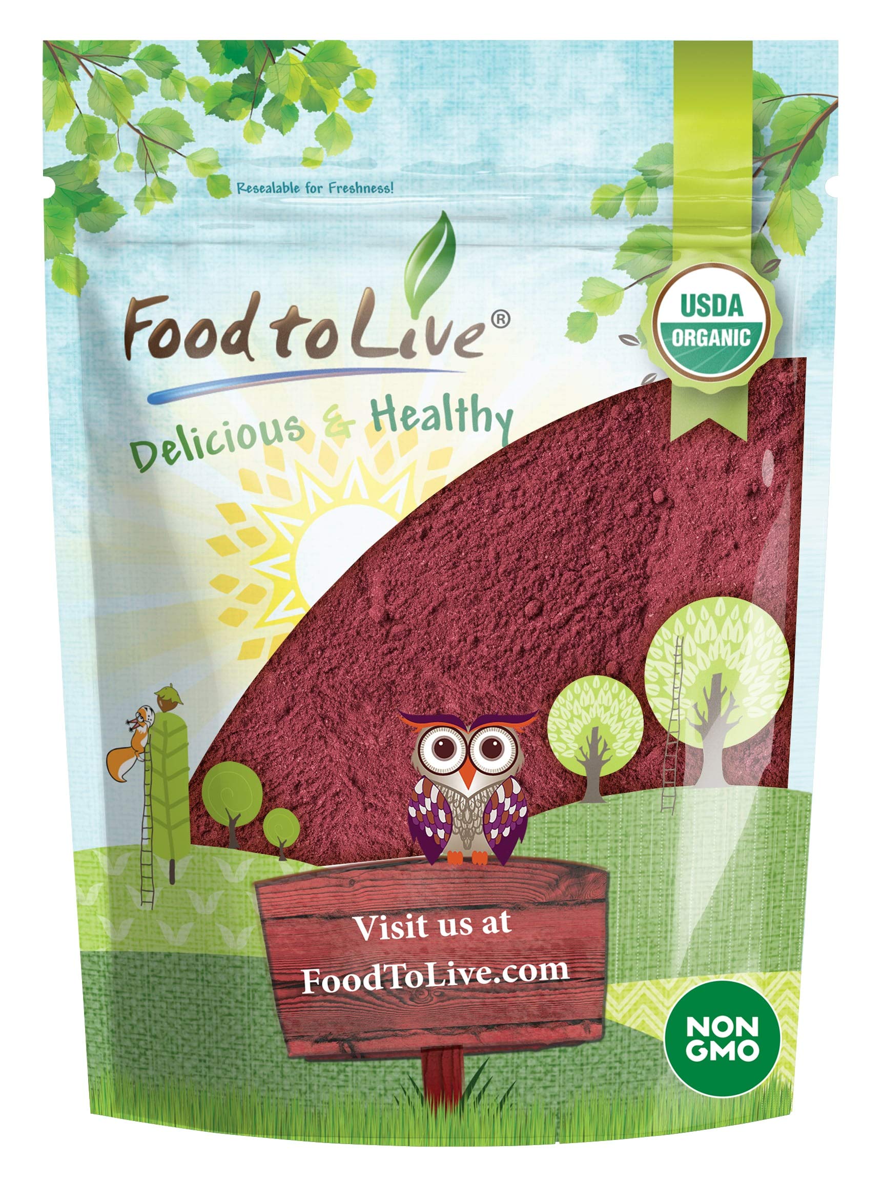 Organic Beet Root Powder, 2 Pounds — Non-GMO, Raw, Kosher, 100% Pure, Vegan Superfood, Bulk, Rich in Iron and Fiber, Great for Juices, Drinks, and Smoothies