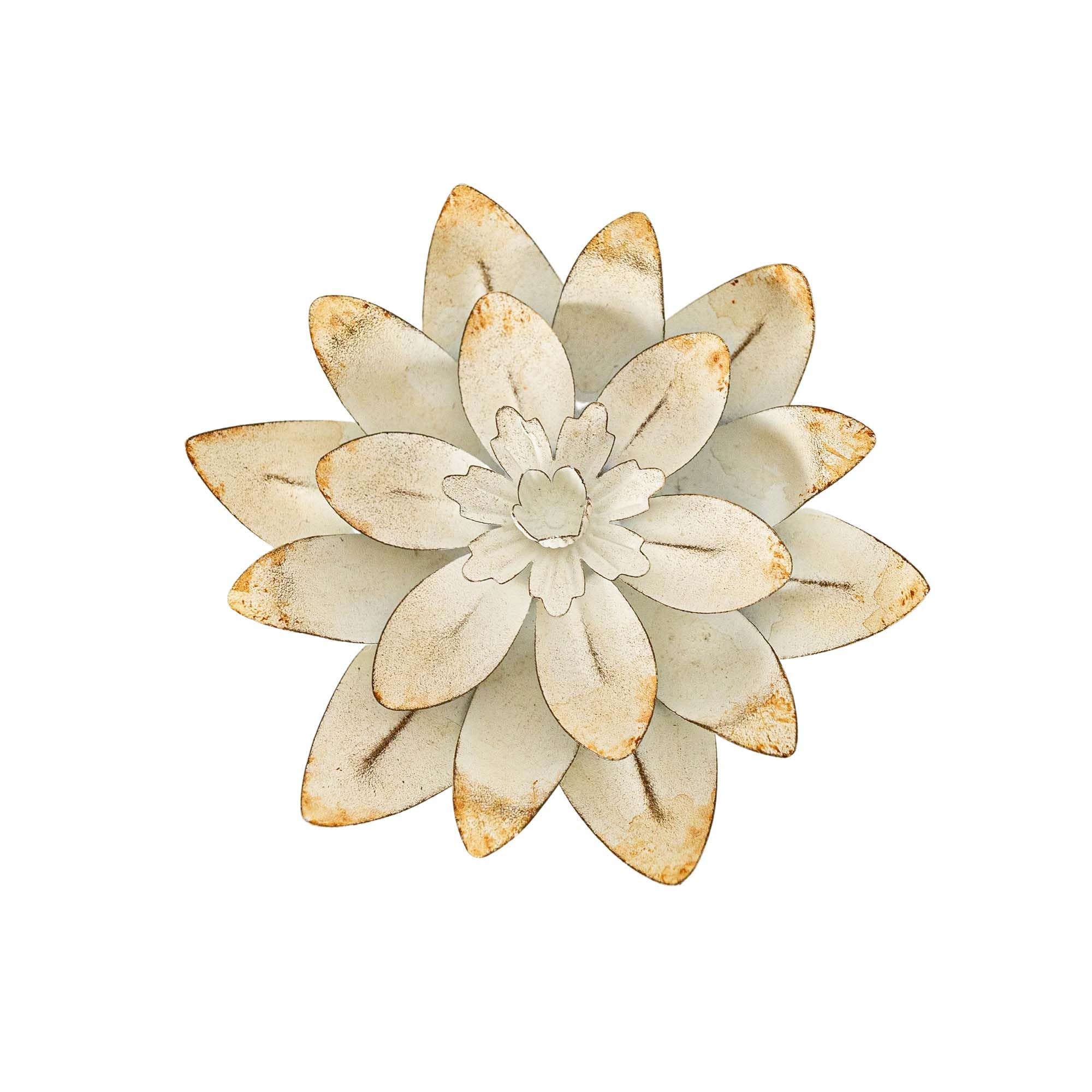 Foreside Home & Garden Antique Finish Wall Flower White Metal