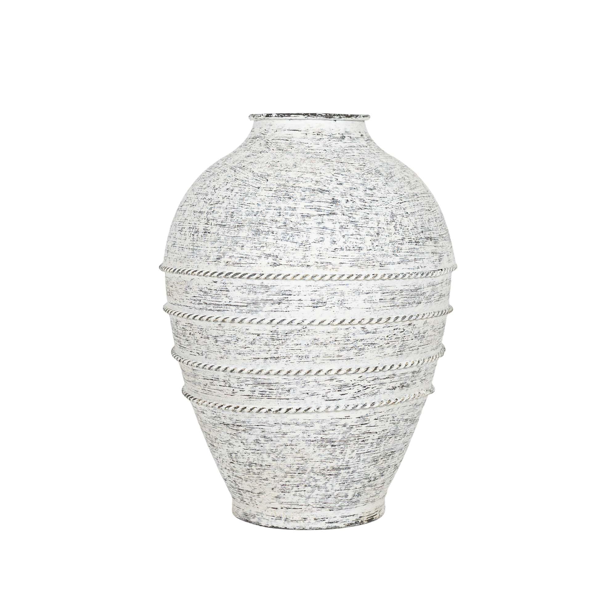 Foreside Home & Garden Braided Stripe Urn Vase White Metal