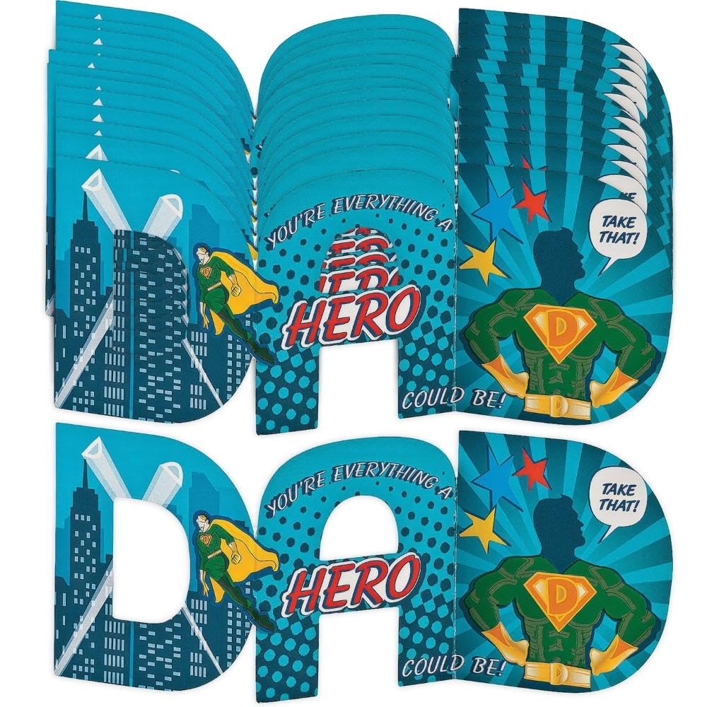 Fun Express Super Dad Father’s Day Sticker Cards - 9'x3.5' | Multicolor | Pack of 12