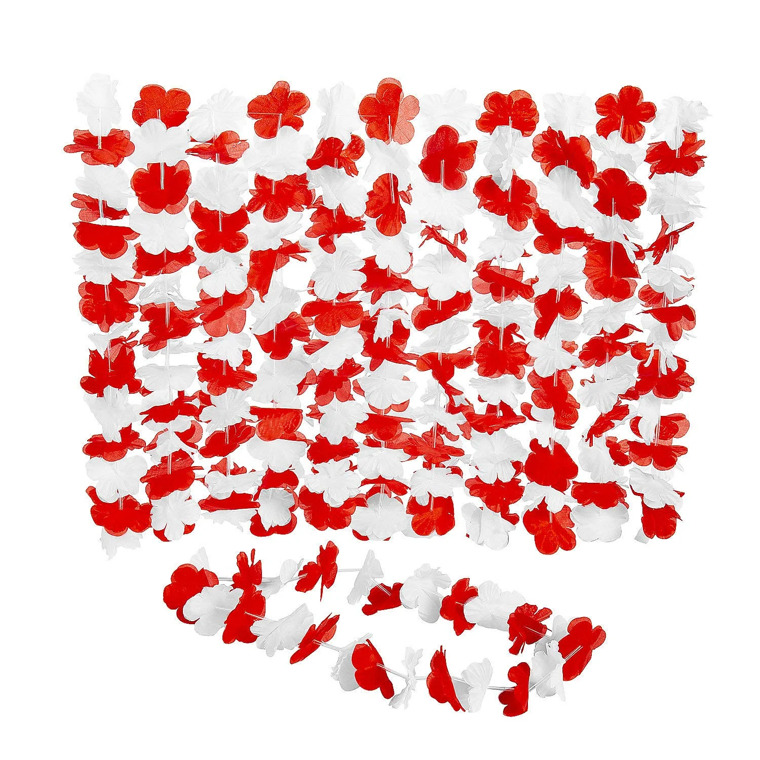 Fun Express - Team Spirit Flower Leis Red Wht - Apparel Accessories - Luauwear - Leis - 12 Pieces