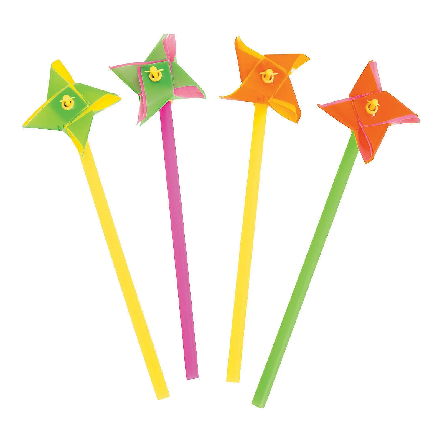 Fun Express Plastic Mini Neon Two-Tone Pinwheels