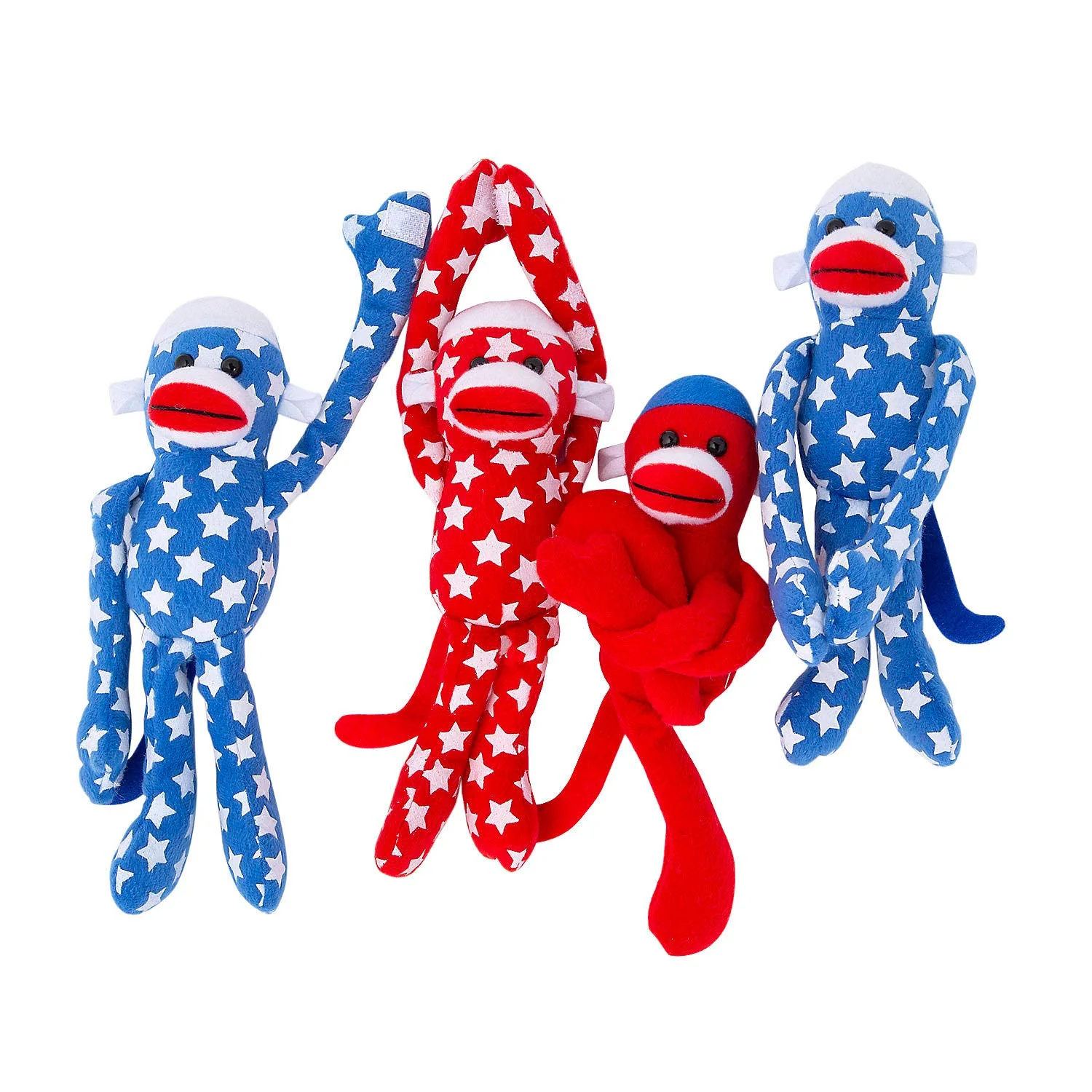 Fun Express - Long Arm Patriotic Sock Monkeys for Fourth of July - Toys - Plush - Long Arm Plush - Fourth of July - 12 Pieces