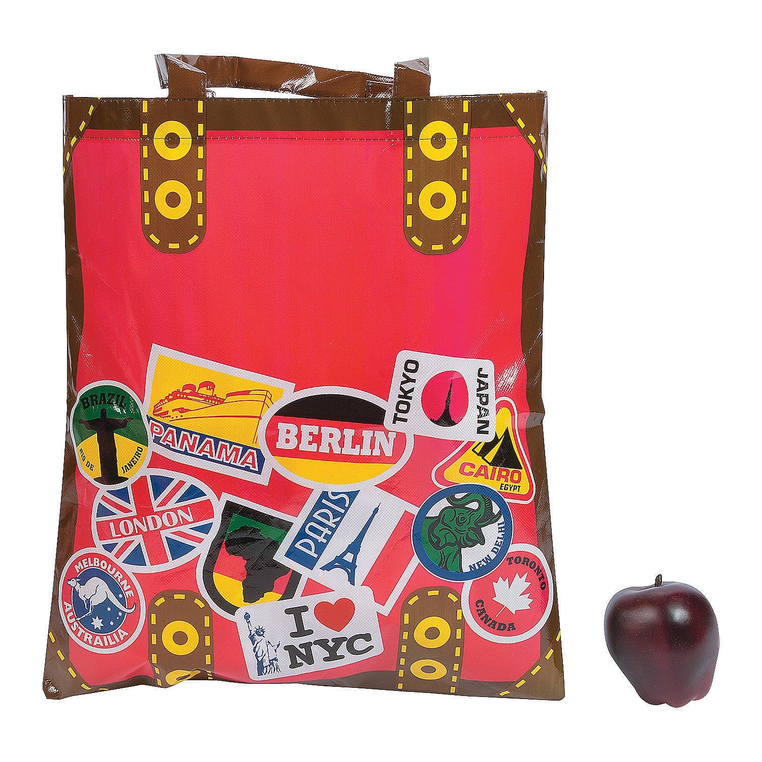 Fun Express - Around The World Laminated Tote Bags - Apparel Accessories - Totes - Novelty Totes - 12 Pieces