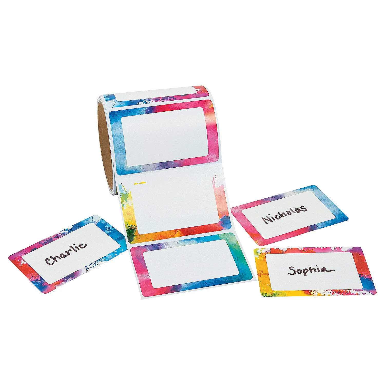 Fun Express Watercolor Name Tags - 100 Pieces - Educational and Learning Activities for Kids