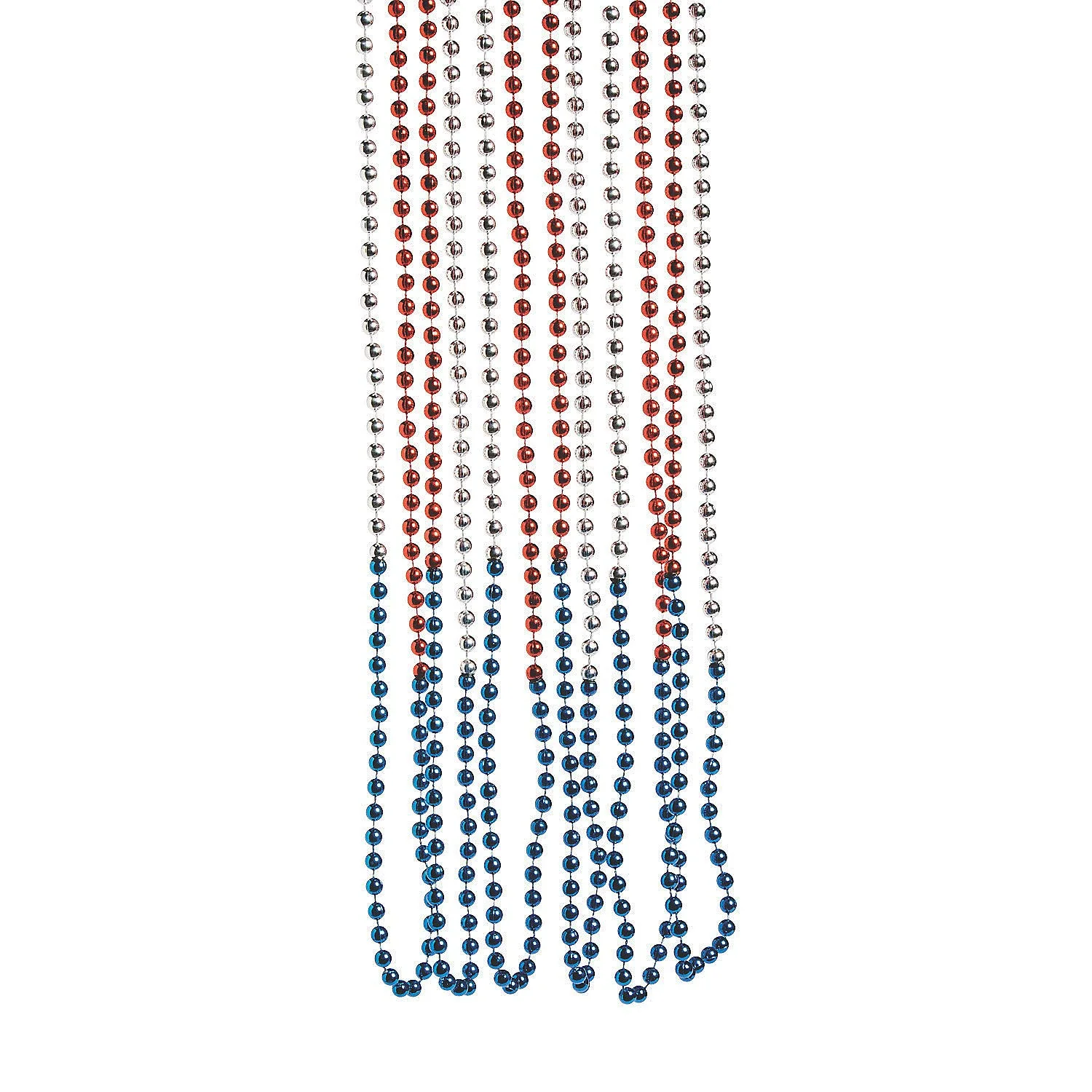 Fun Express - TrI-Color Patriotic Beaded Necklaces for Fourth of July - Jewelry - Mardi Gras Beads - Mot Round - Fourth of July - 48 Pieces