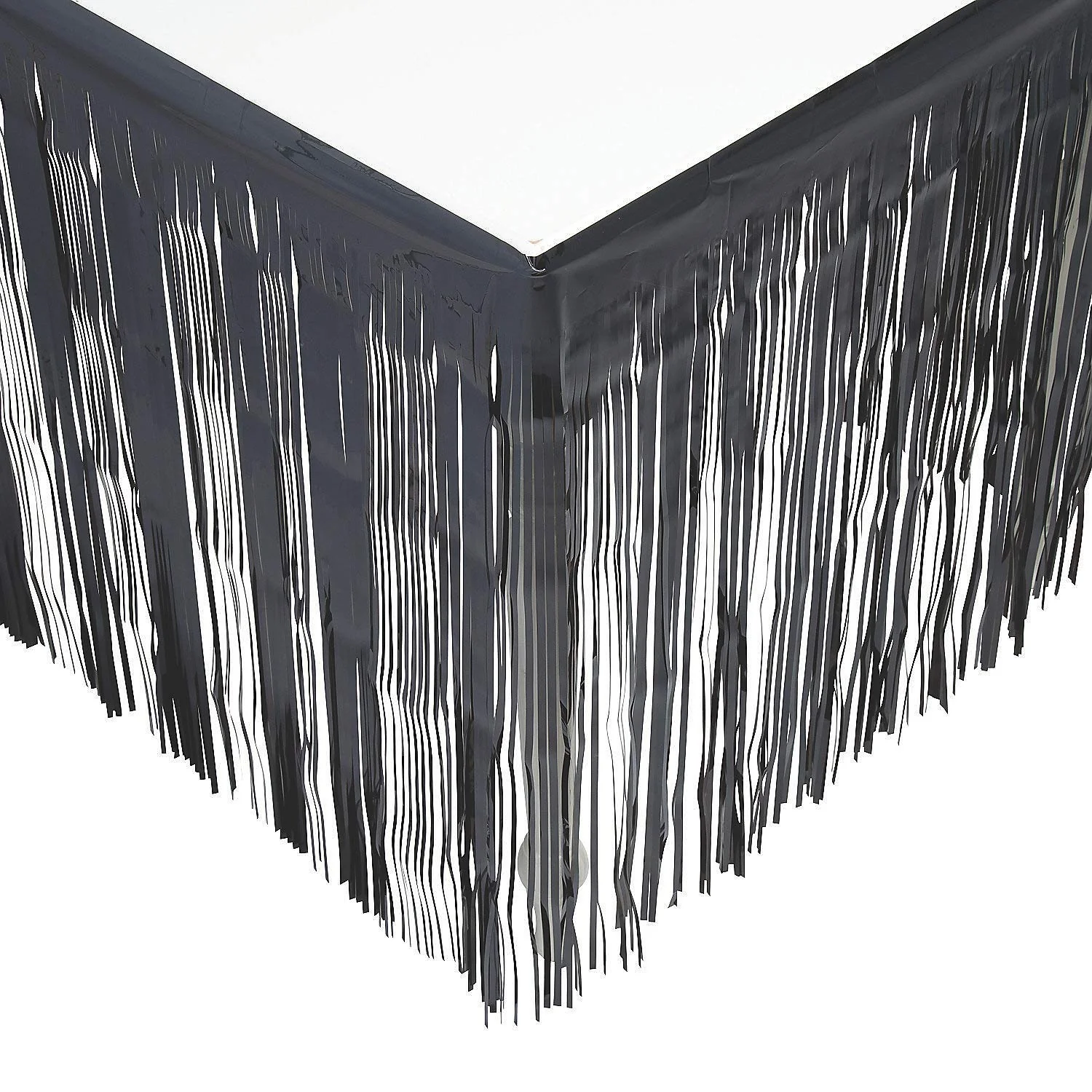Black Metallic Fringe Table Skirt - Party Supplies - 1 Piece