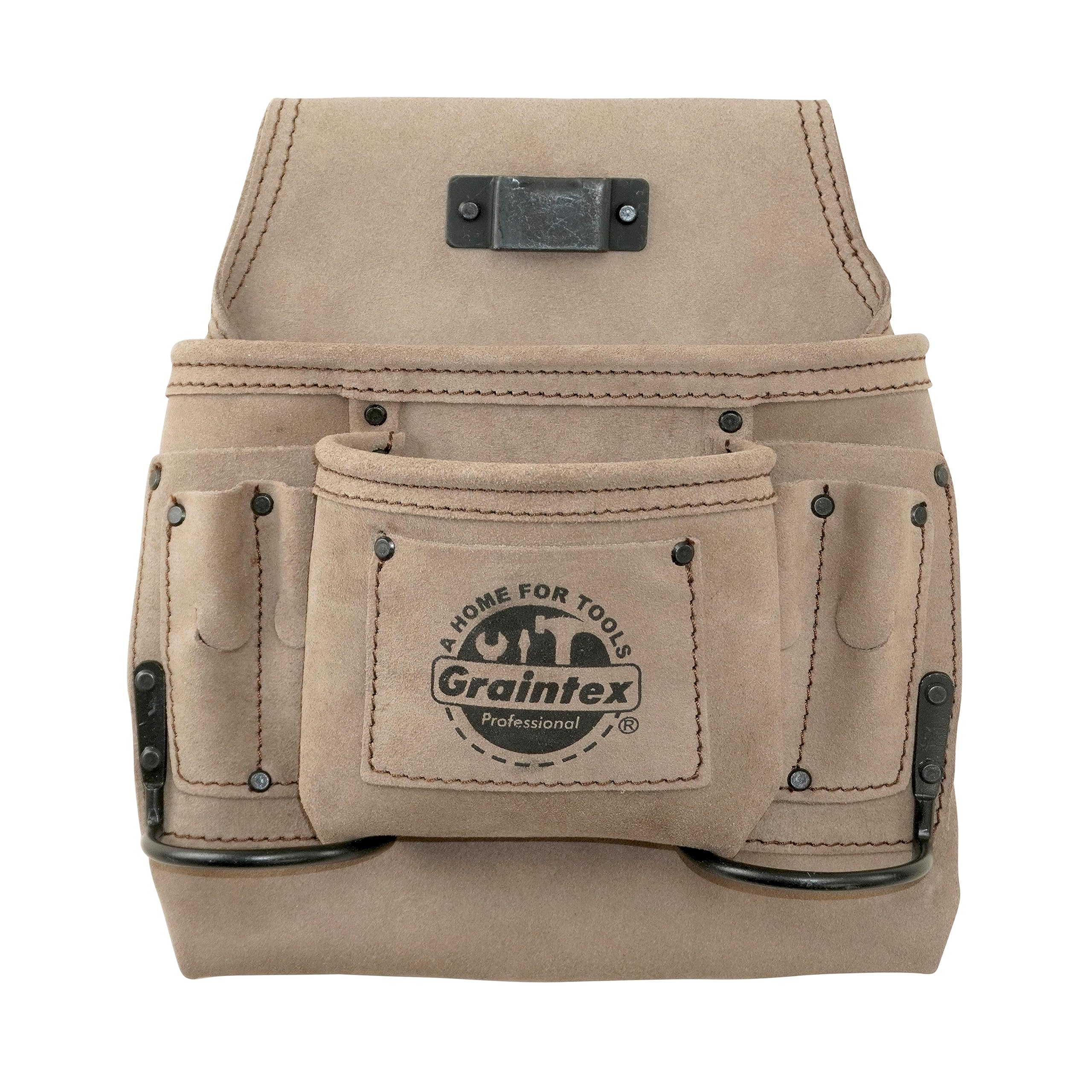 Graintex SS2176 8 Pocket Nail & Tool Pouch Beige Color Suede Leather for Constructors, Electricians, Plumbers, Handymen