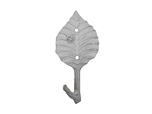 HANDCRAFTED NAUTICAL DÉCOR Whitewashed Cast Iron Birch Tree Leaf Decorative Metal Tree Branch Hook 6.5"