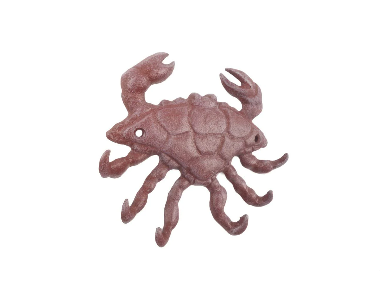 HANDCRAFTED NAUTICAL DÉCOR Red Whitewashed Cast Iron Decorative Crab with Six Metal Wall Hooks 7"