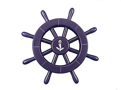 Dark Blue Decorative Ship Wheel With Anchor 12"- Nautical Decoration- Nautical