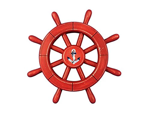 Handcrafted Nautical Decor Rustic All Red Decorative Ship Wheel With Anchor 12" - Ship Wheel Decoration- W