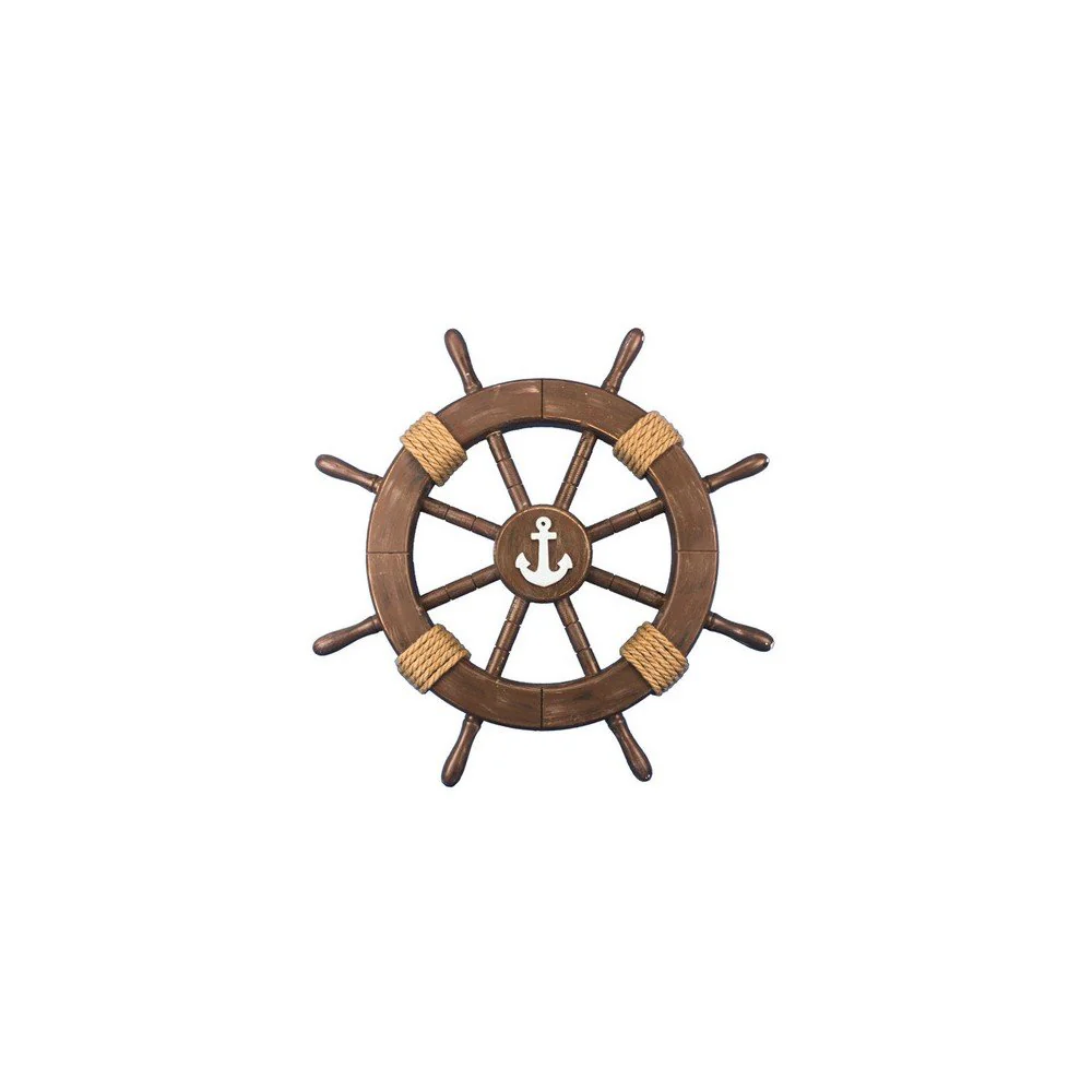 Handcrafted Model Ships Rustic Wood Finish Ship Wheel with Anchor 18" - Anchor Decoration