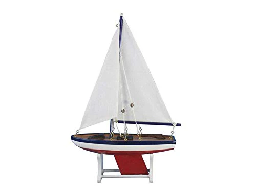 HANDCRAFTED NAUTICAL DÉCOR Wooden Decorative American Model Sailboat 12"