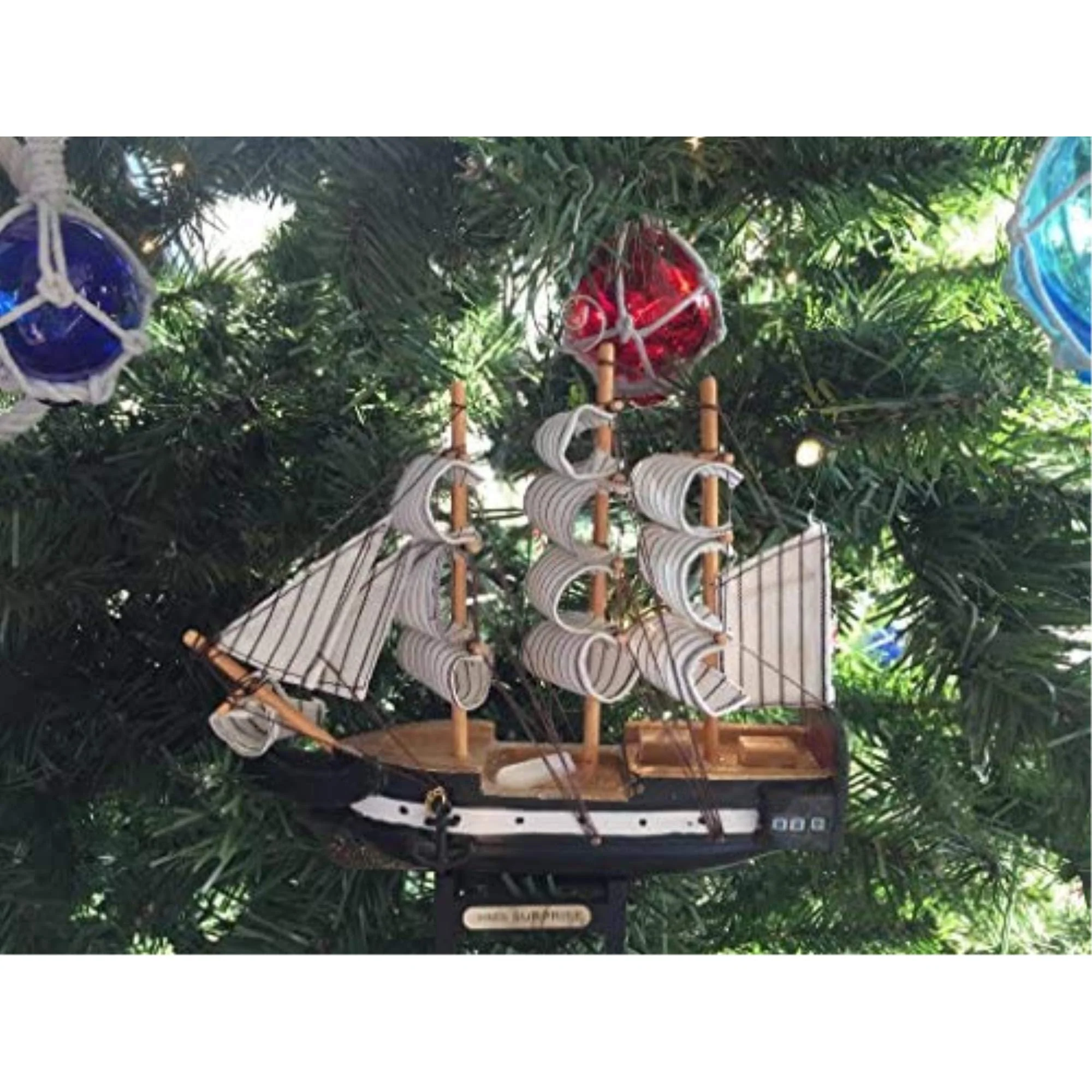 Wooden HMS Surprise Master and Commander Model Ship Christmas Nautical Tree ORN