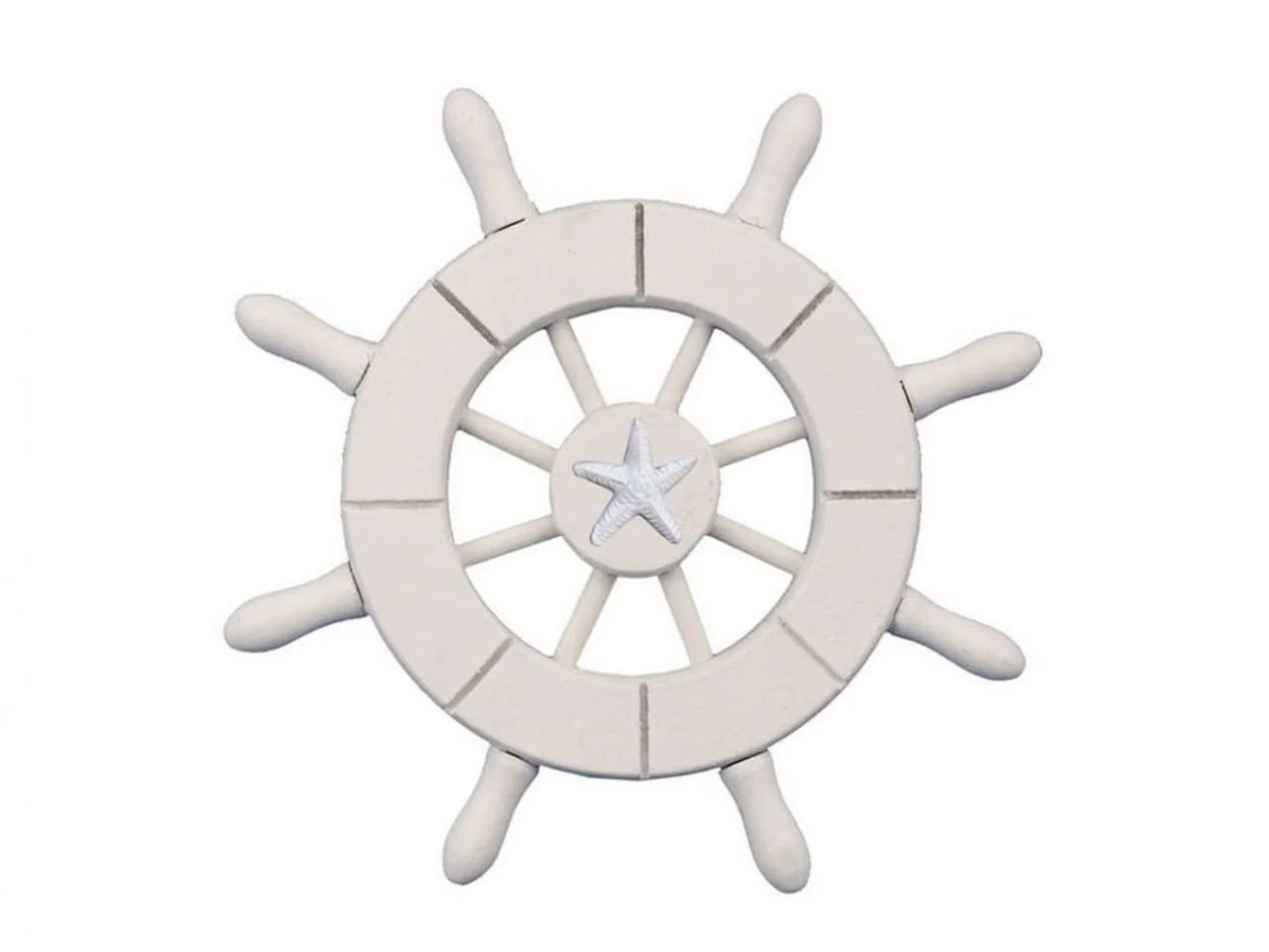 Handcrafted Nautical Decor White Decorative Ship Wheel with Starfish 6" - Ships Steering Wheel Decoration
