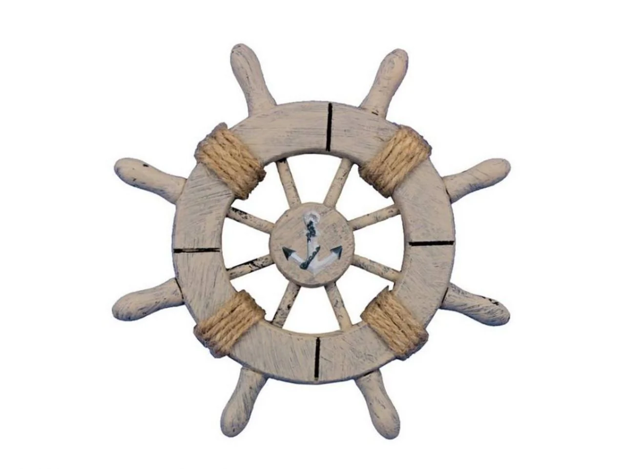 Handcrafted Nautical Decor Rustic Decorative Ship Wheel with Anchor 6" - Boat Steering Wheel Decoration -