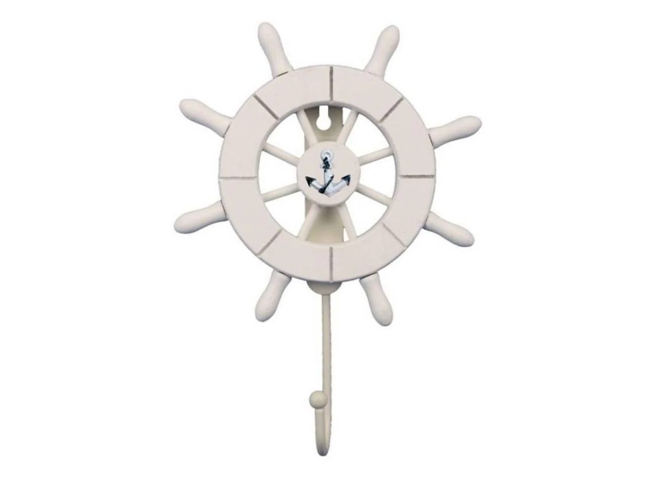 Handcrafted Nautical Decor White Decorative Ship Wheel with Anchor with Hook 6" - Wooden Ships Wheel - Boa