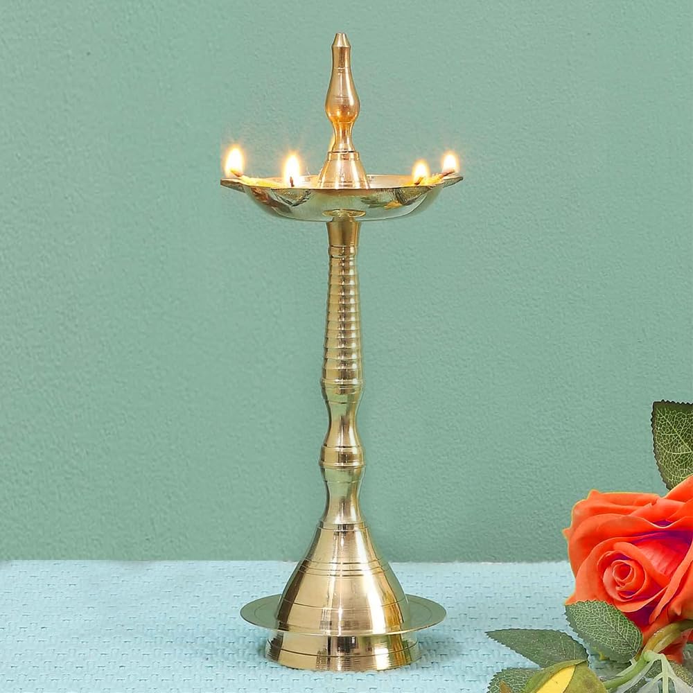 Brass Diya for Pooja Kerala Diya Diyas Diya Lamp for Puja Diwali Diyas, Traditional Samai Lamp Kutthu vilakku Panchmahal Deepam - Indian Diwali Gifts [ 14 inch, Set of 1 ] Hashcart®