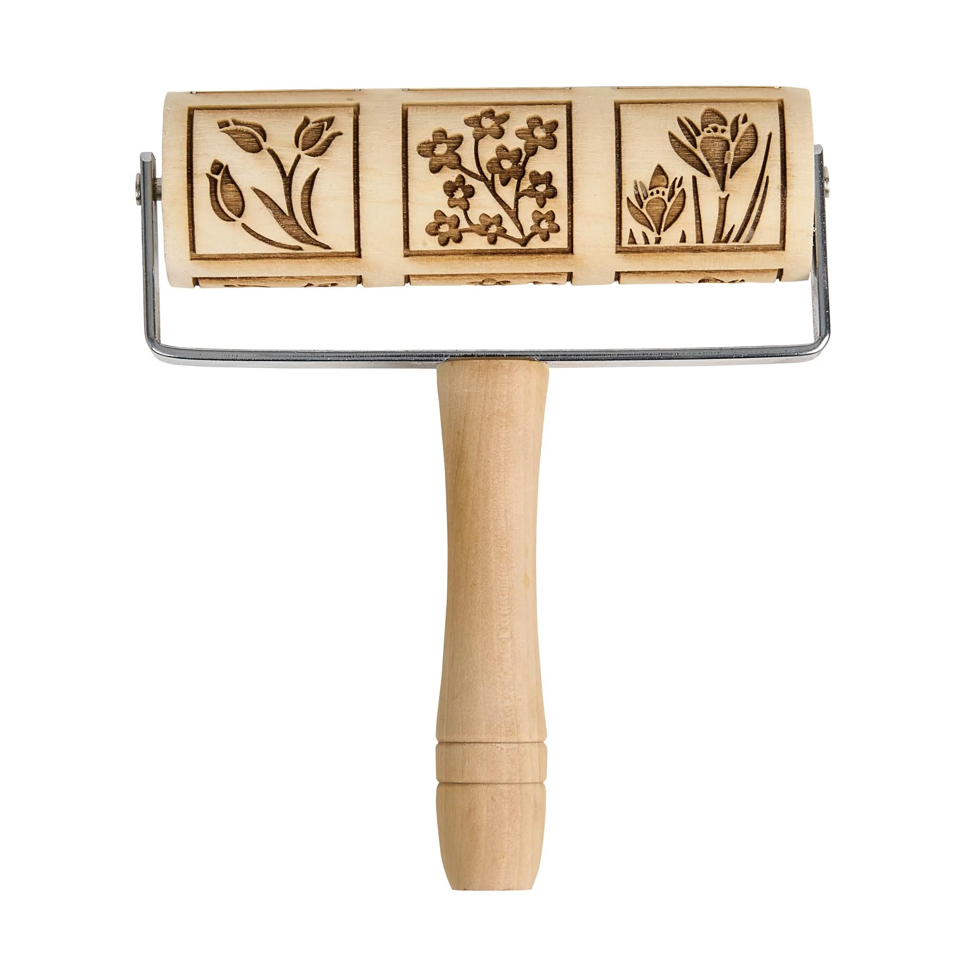 Mrs. Anderson’s Baking Mini Embossing Rolling Pin, Spring Flowers Design, Poplar Wood and Chrome-Plated Iron