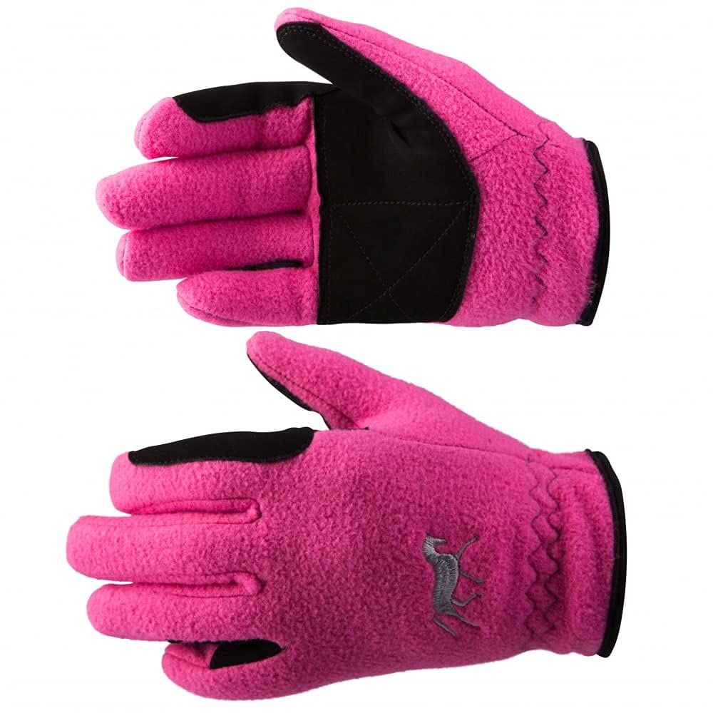 HORZE Kids' Fleece Winter Horse Riding Gloves with Pony Design - Deep Coral Pink - 5