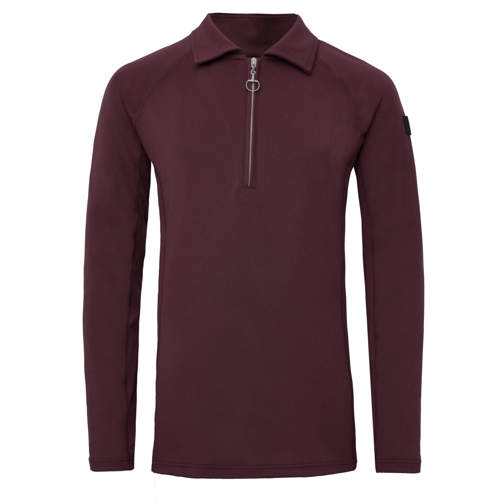 HORZE Tiana Women's Equestrian Long Sleeve Training Polo Shirt with Mesh - Red Mahogany Burgundy - 12
