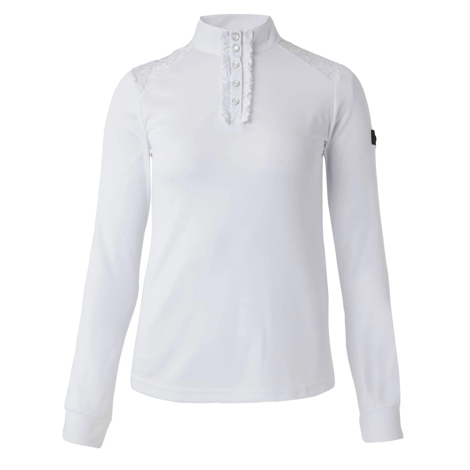 HORZE Sianna Women's Long Sleeve Breathable Equestrian Show Shirt with Lace Shoulders - White - 6