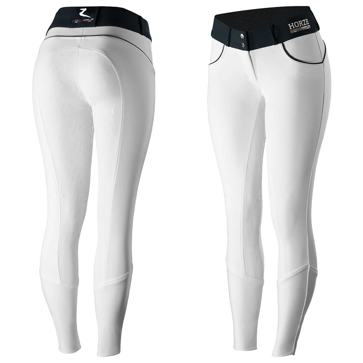 HORZE Women's Nordic Performance Silicone Full Seat Breeches - Sporty, Breathable, Stretchy Equestrian Horseback Riding Pants - White - 26
