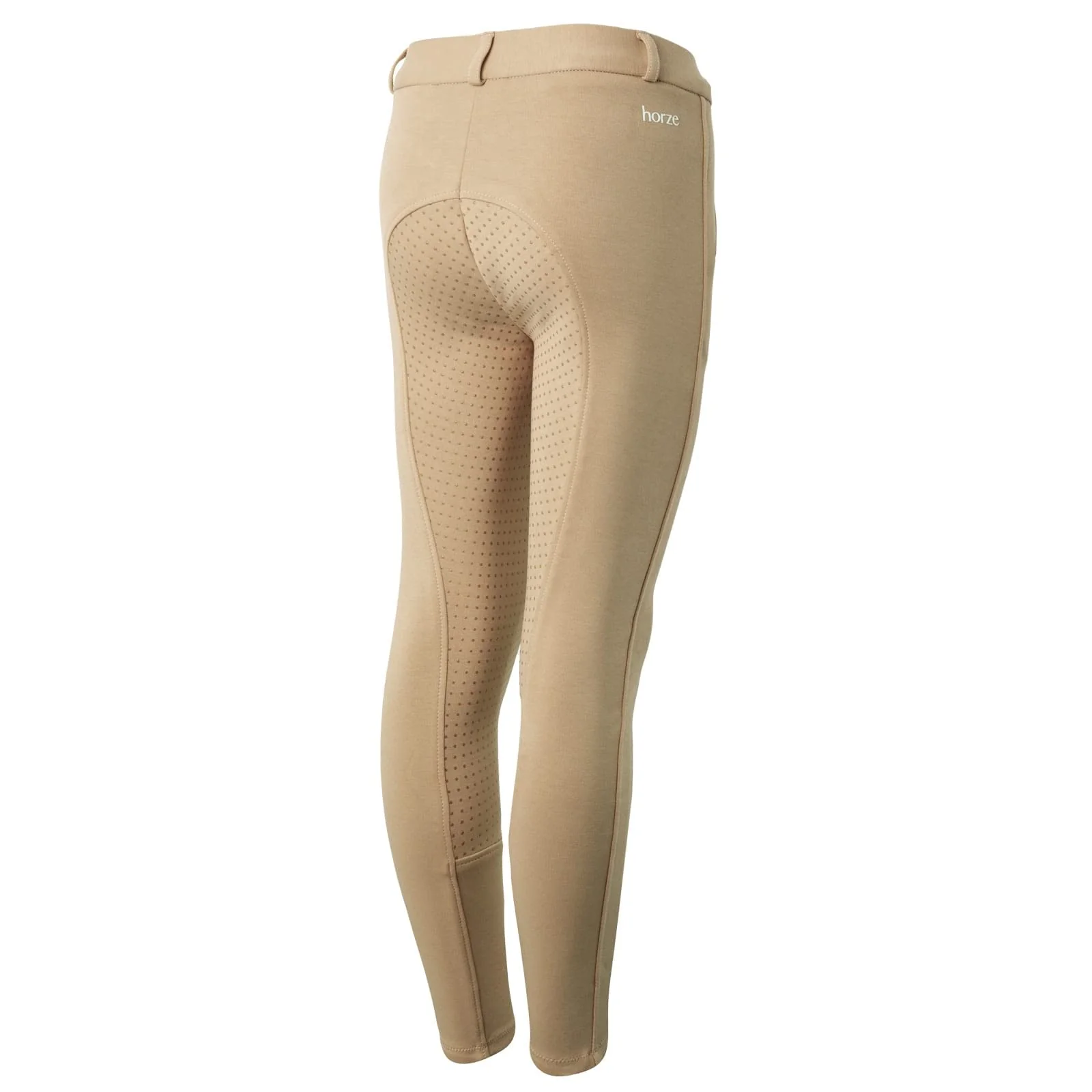 HORZE Active Kids' Unisex Silicone Grip Full Seat Horseback Riding Breeches - Tan - L
