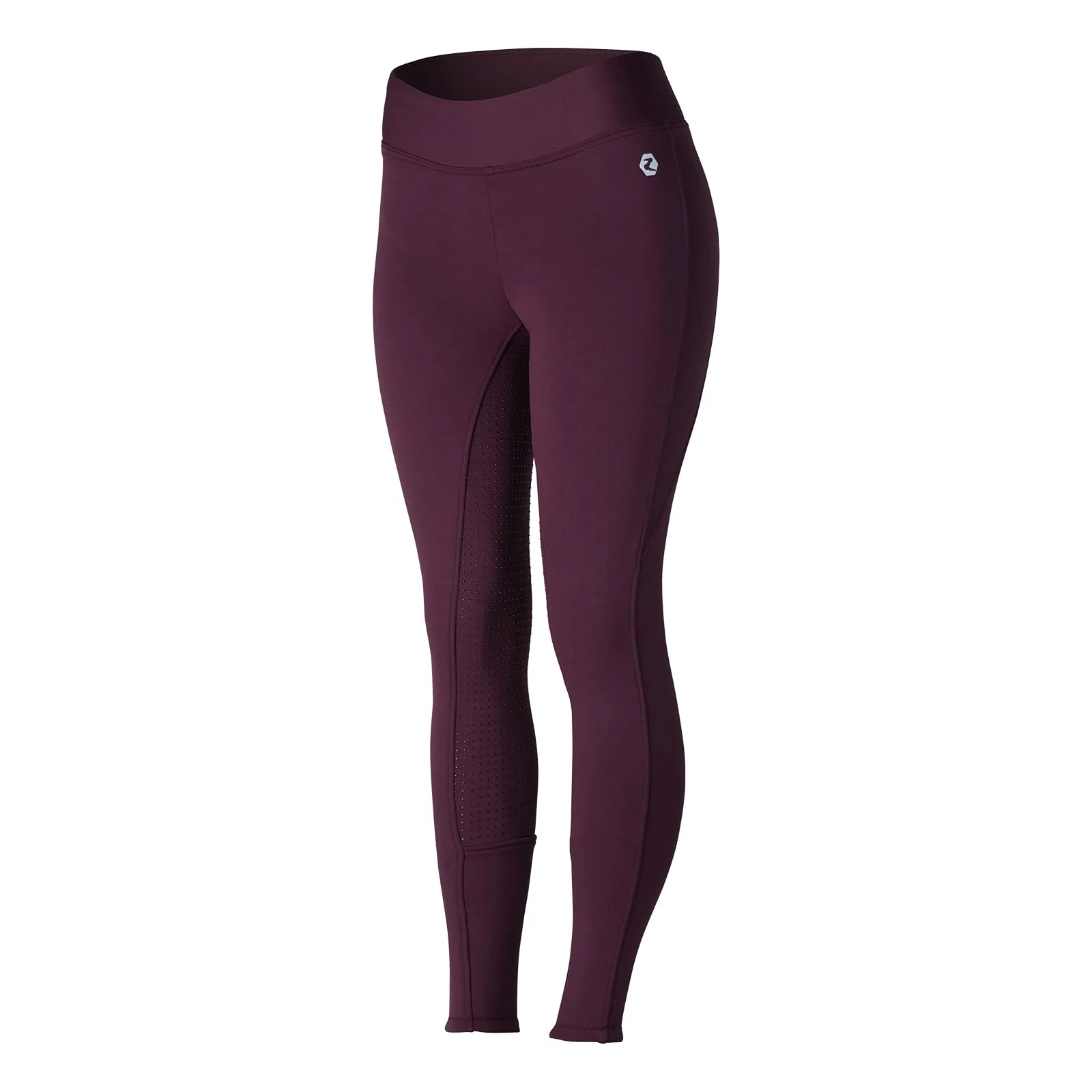 HORZE Active Women's Winter Fleece-Lined Silicone Full Seat Horse Riding Tights - Eggplant Dark Purple - 24