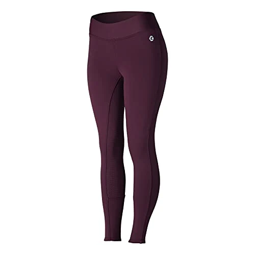 HORZE Active Women's Winter Fleece-Lined Silicone Full Seat Horse Riding Tights - Eggplant Dark Purple - 24