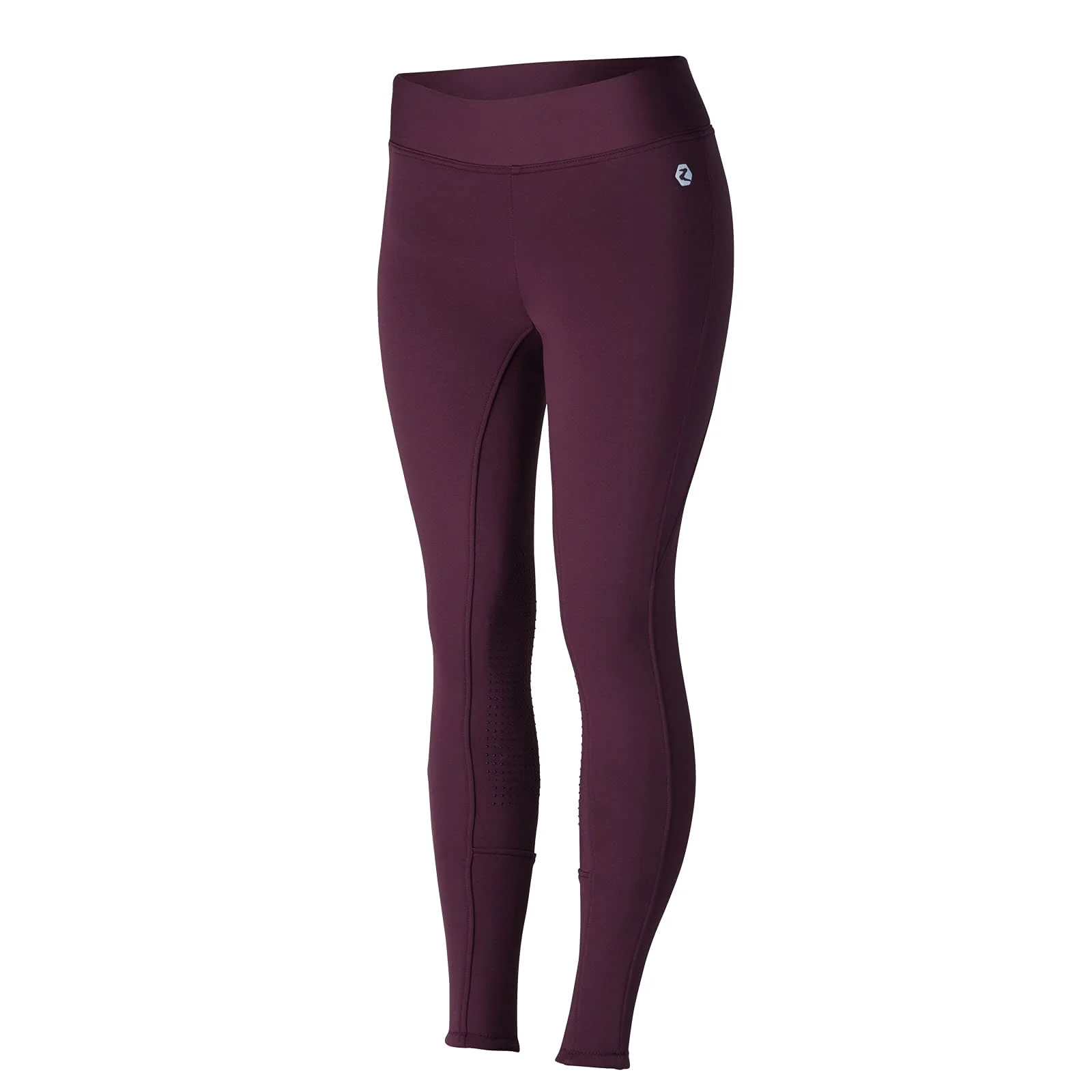 HORZE Active Women's Winter Fleece-Lined Silicone Knee Patch Equestrian Riding Tights - Eggplant Dark Purple - 32