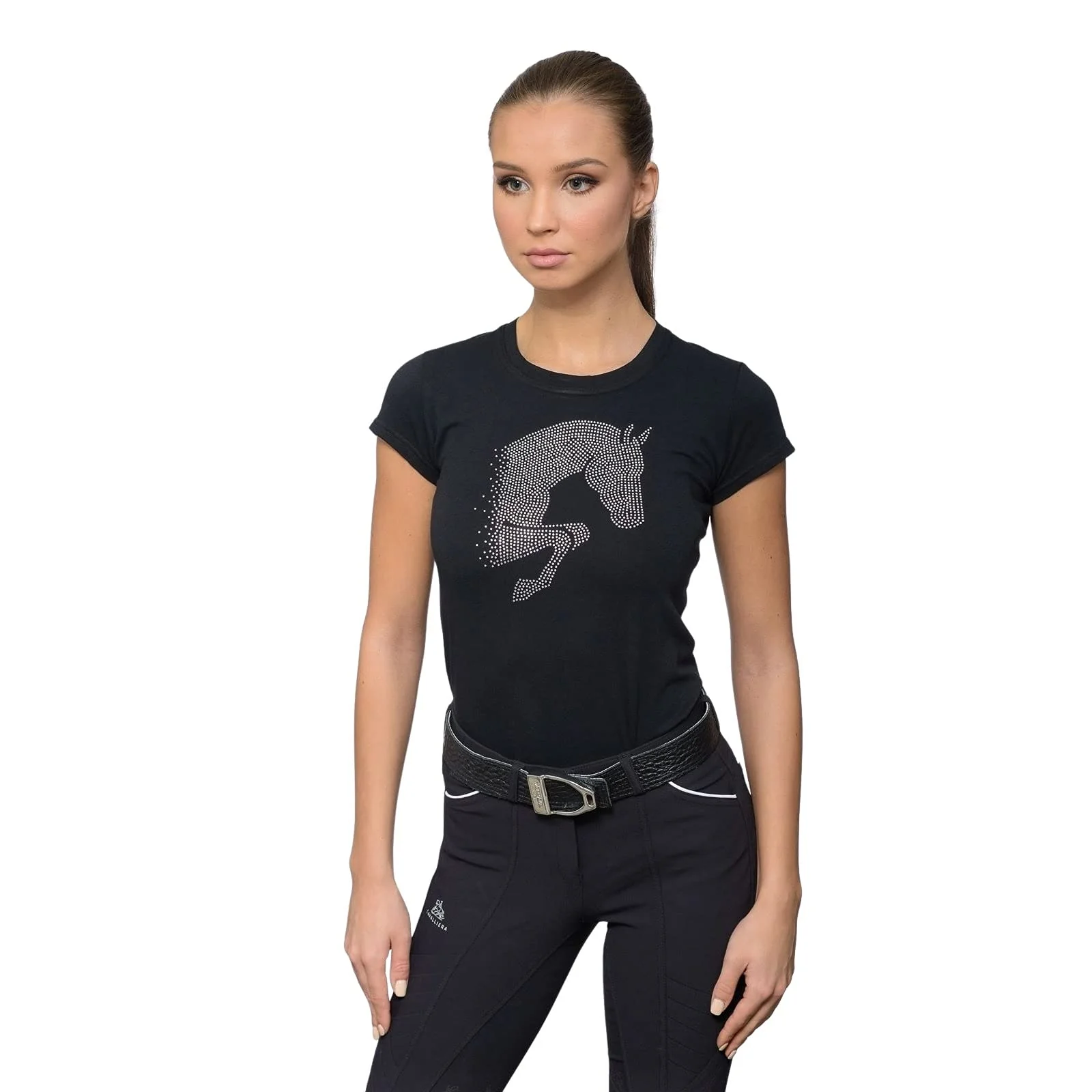 Cavalliera Jumping Star Short Sleeve Cotton Top - 6, Black(BL)