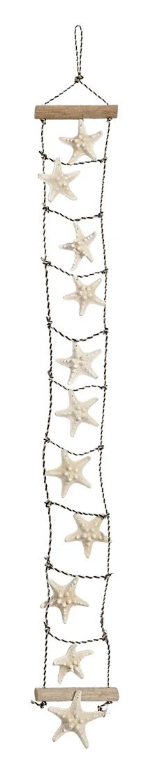 Garland 31.5"-Knobby Starfish & Square Rope, Seashells Decorative Hanging Strand Mobile, Coastal Ocean Beach Home Décor