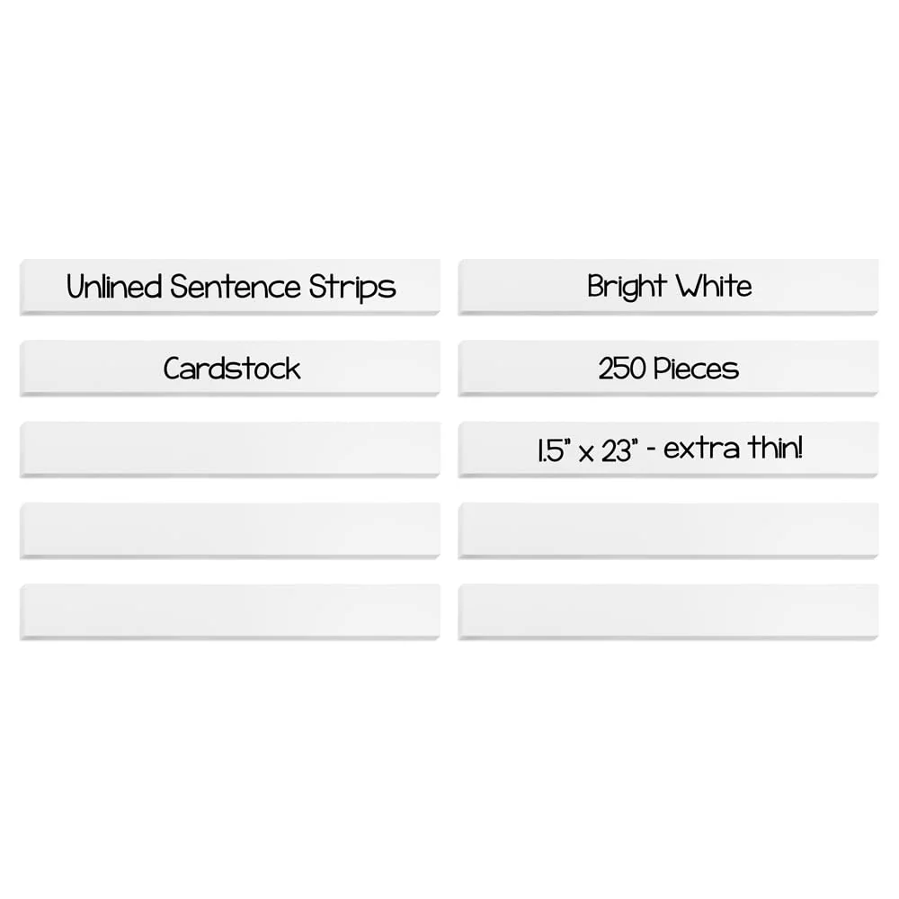 Hygloss Unruled Sentence 1.5" x 23" Extra Thin Cardstock, White-Ideal Teacher Supplies for Classroom-Bulk Pack of 250 Strips