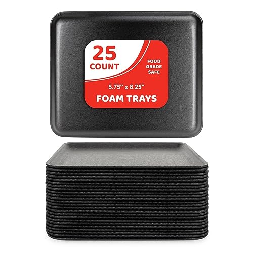 Black Foam Meat Trays 5.75" x 8.25" Bulk Black Tray for Crafts, Food, Painting, 25-Pack