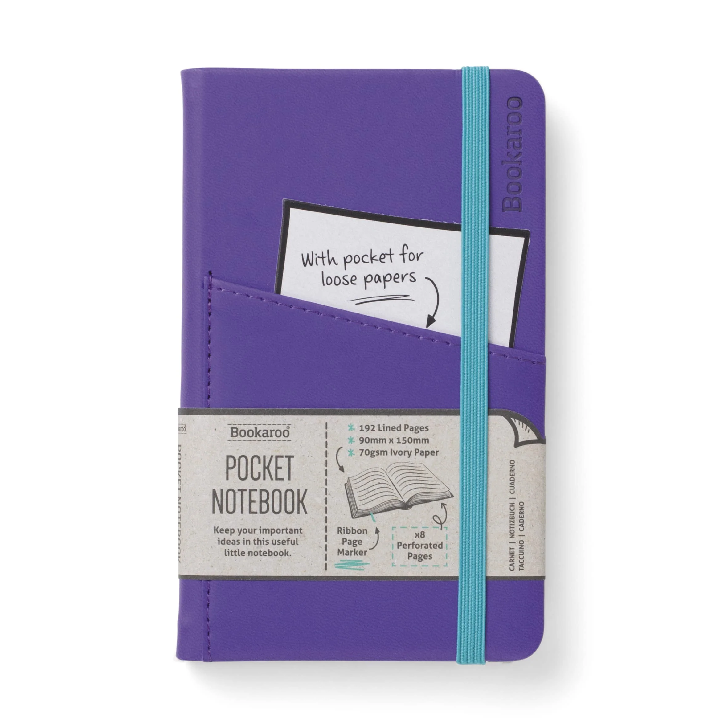 IF Bookaroo A6 'Pocket' Notebook - PURPLE/BLUE, Hard Cover Notebook with Elastic Closure & Ribbon (A6) 15.5 x 9.5cm