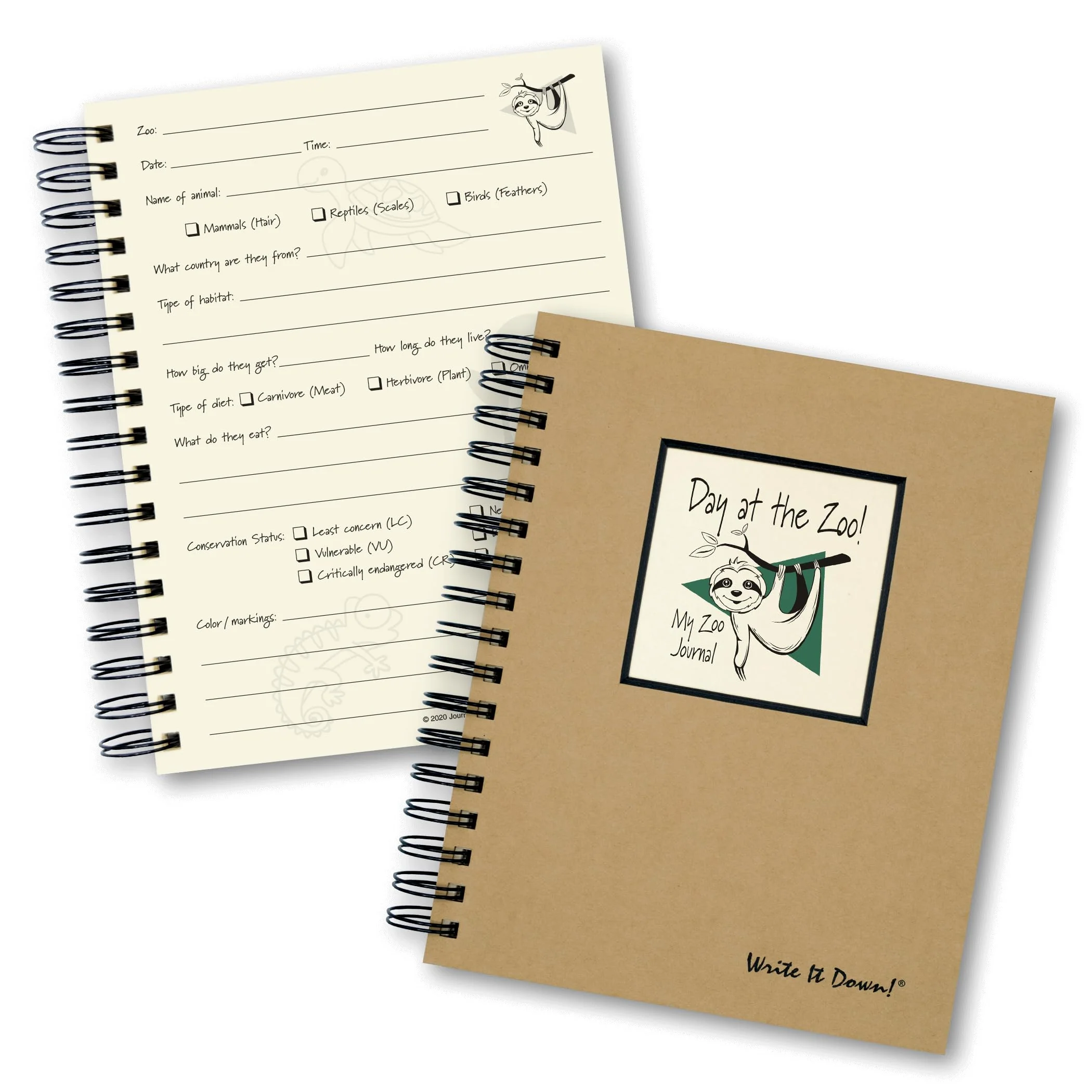 Write it Down series by Journals Unlimited, Guided Journal, Day at the Zoo! My Zoo Journal, Full-size 7.5"x 9", Kraft Hard Cover, Made in USA