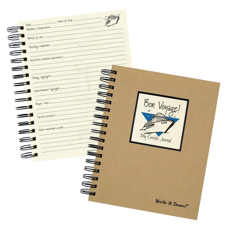 Write it Down series by Journals Unlimited, Series Guided Journal, Bon Voyage! My Cruise Journal, Full-size 7.5"x 9", Kraft Hard Cover, Made in USA