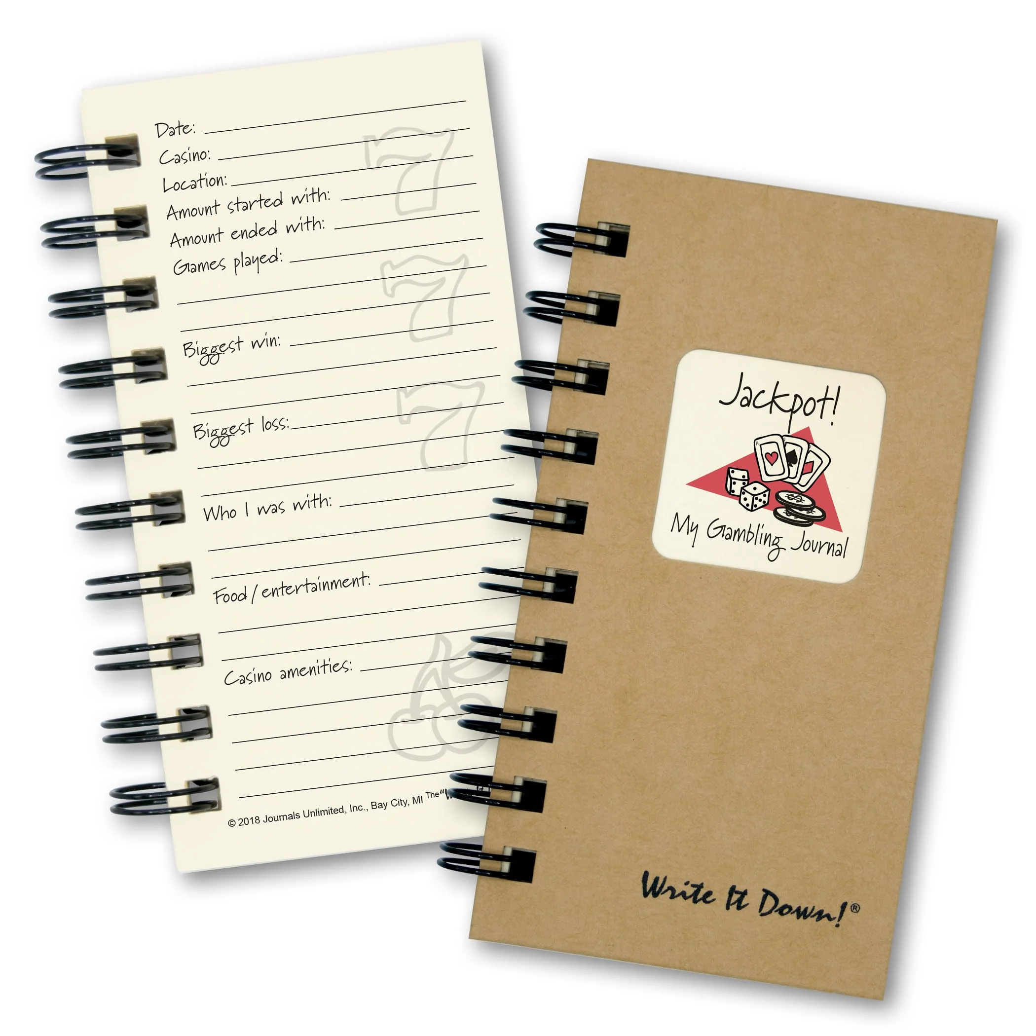 Write it Down series by Journals Unlimited, Guided Journal, Jackpot! My Gambling Journal, Mini-Size 3”x5.5”, Kraft Hard Cover, Made in USA
