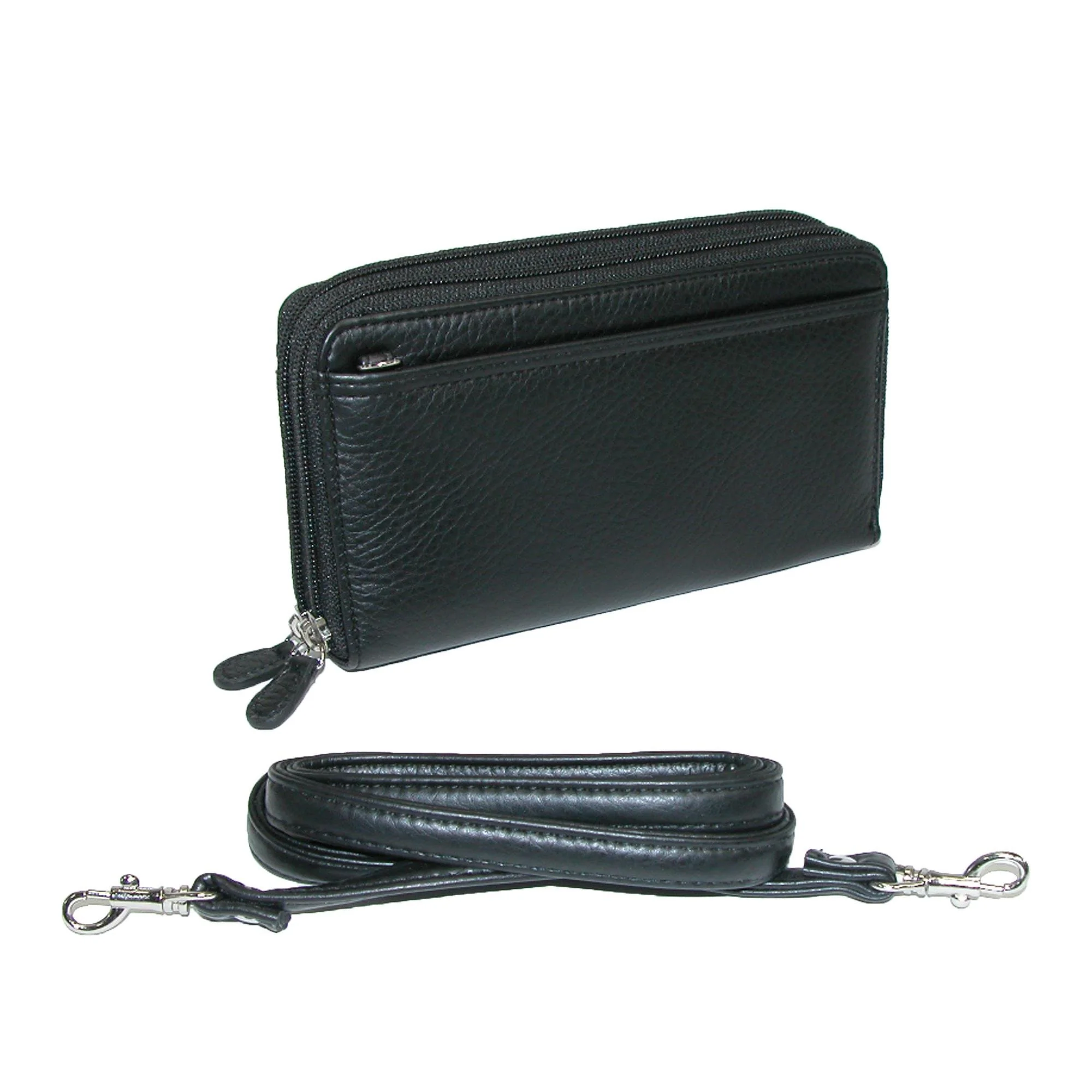 Buxton Pebbled Double Zip String Along Wallet BLACK