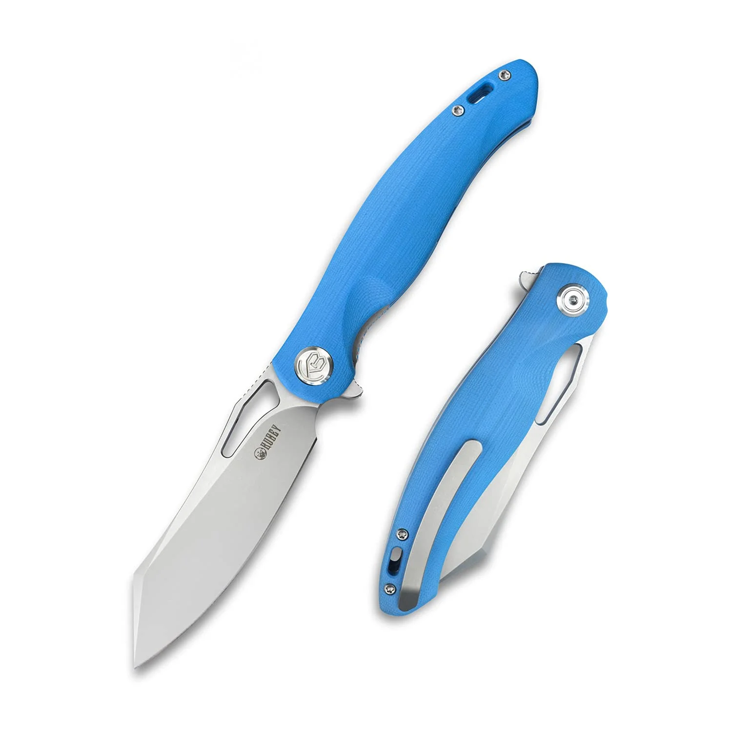 Kubey Drake KB239 Folding Pocket Knife 3.94in Reverse Tanto Blade and G-10 Handle with Titanium Clip Good for Outdoor Hiking Survival (Blue)