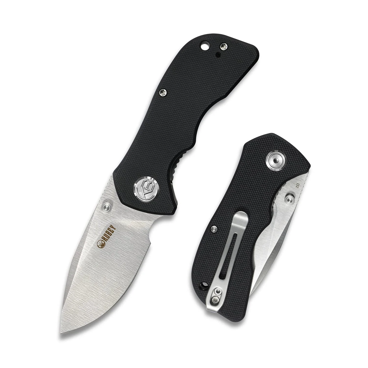 Kubey Karaji KU180 Thumb Studs Open Folding Pocket Knife 2.56 Inch D2 Blade and G10 Handle with Deep Carry Clip for Hunting Camping and Every Day Carry (Black - spear point)