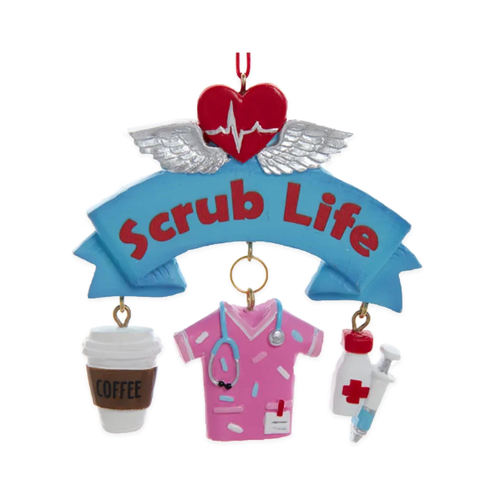 Kurt Adler J8845 Nurse Scrub Life Blue and Red 3.75 Inch Resin Hanging Christmas Decoration Ornament
