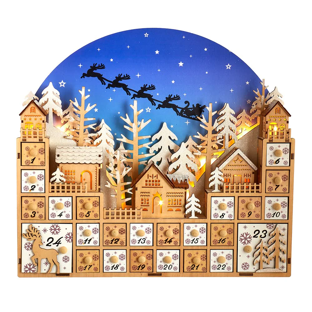 15-Inch Battery Operated 15-light LED Christmas Village With Advent Calendar