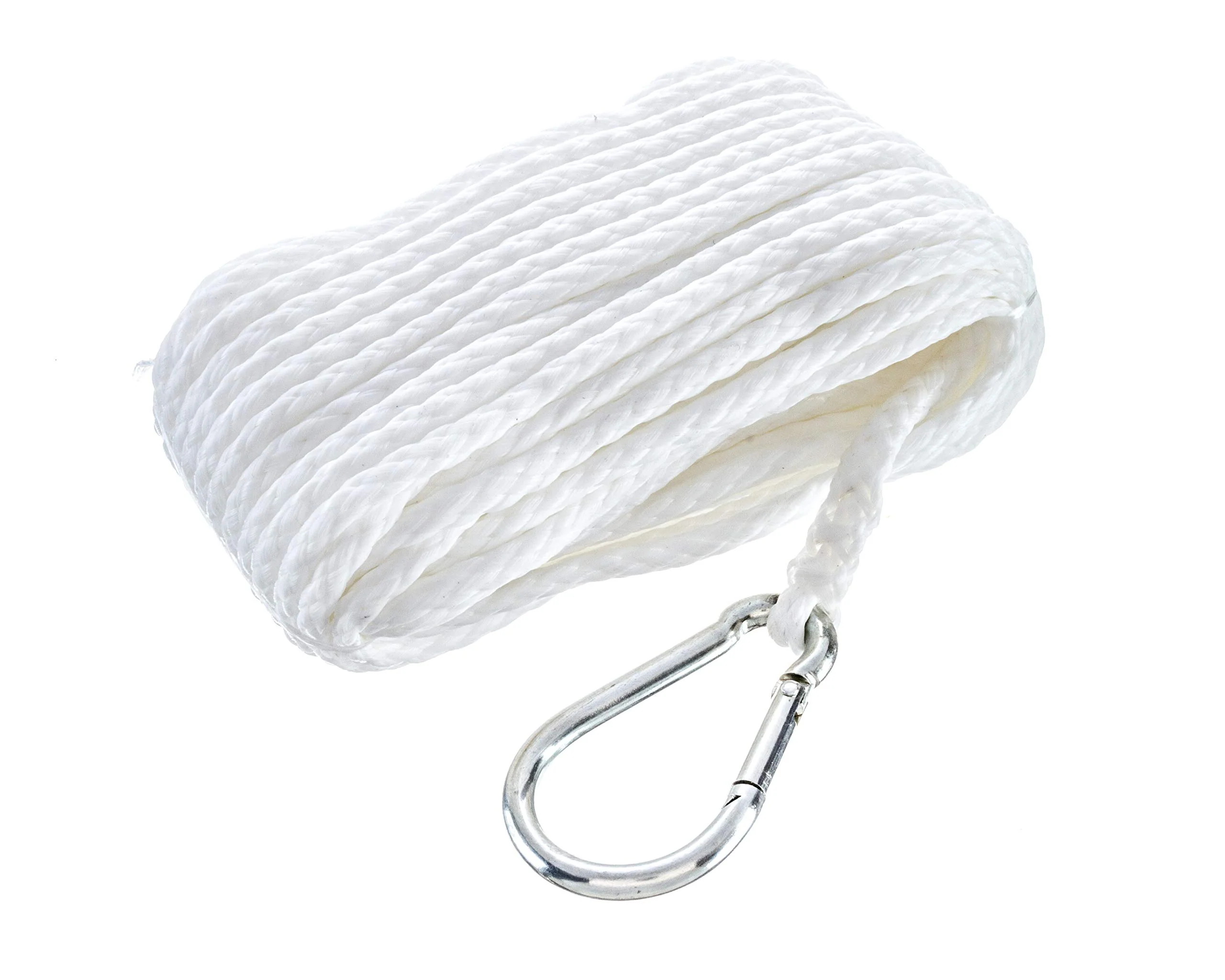 Seachoice Anchor Line Rope, Hollow Braid, Polypropylene, White, Spring Hook, 3/8 In. X 75 Ft.