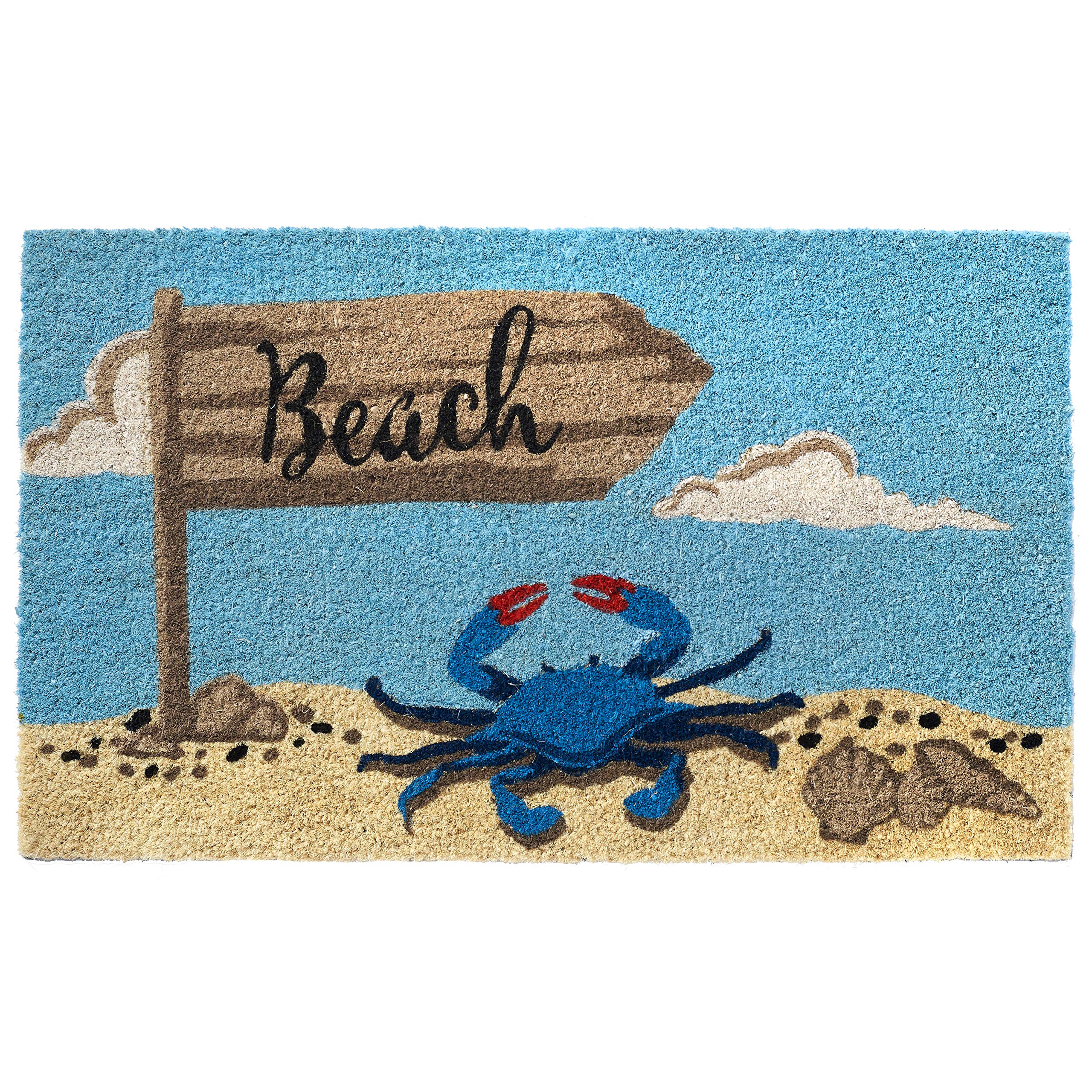 HF by LT Beach Sign Crab 100% Coir Doormat, 18 x 30 inches, Naturally Durable, PVC-Backing, Sustainable