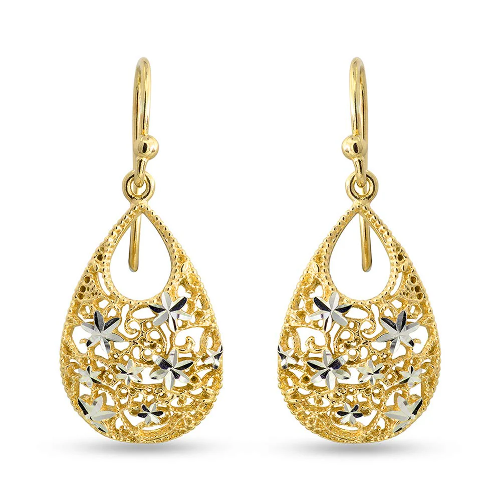 LeCalla Sterling Silver Jewelry Turkish Tear-Drop Diamond-Cut Gold-Plated Earring for Teen Women