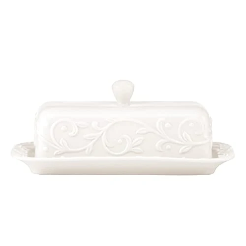 Lenox Opal Innocence Carved Butter Dish, White